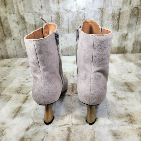 ☆ Ice Faux Suede Single Sole Gold Chunky Heel Ankle Booties - Picture 5 of 6